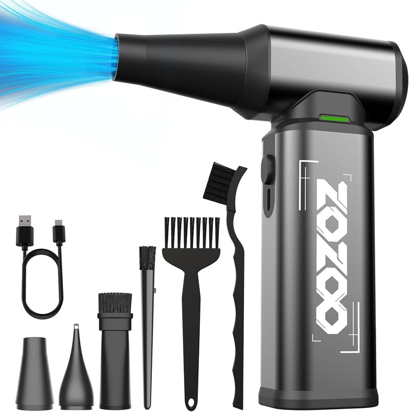 ZOZOO Compressed Air Duster, 180000RPM Powerful Cordless Electric Air Duster with Brushless Motor and LED Light, Rechargeable Stepless Speed Regulation Dust Blower for PC, Keyboard, House, Car and Outdoor - Image 1